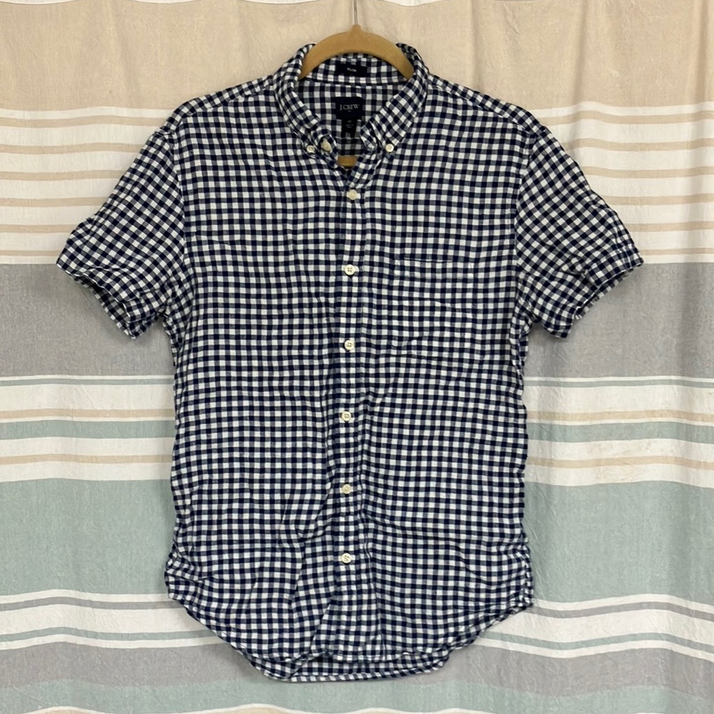 J.Crew | Men’s Navy Blue & White Checkered Linen Shirt 👕